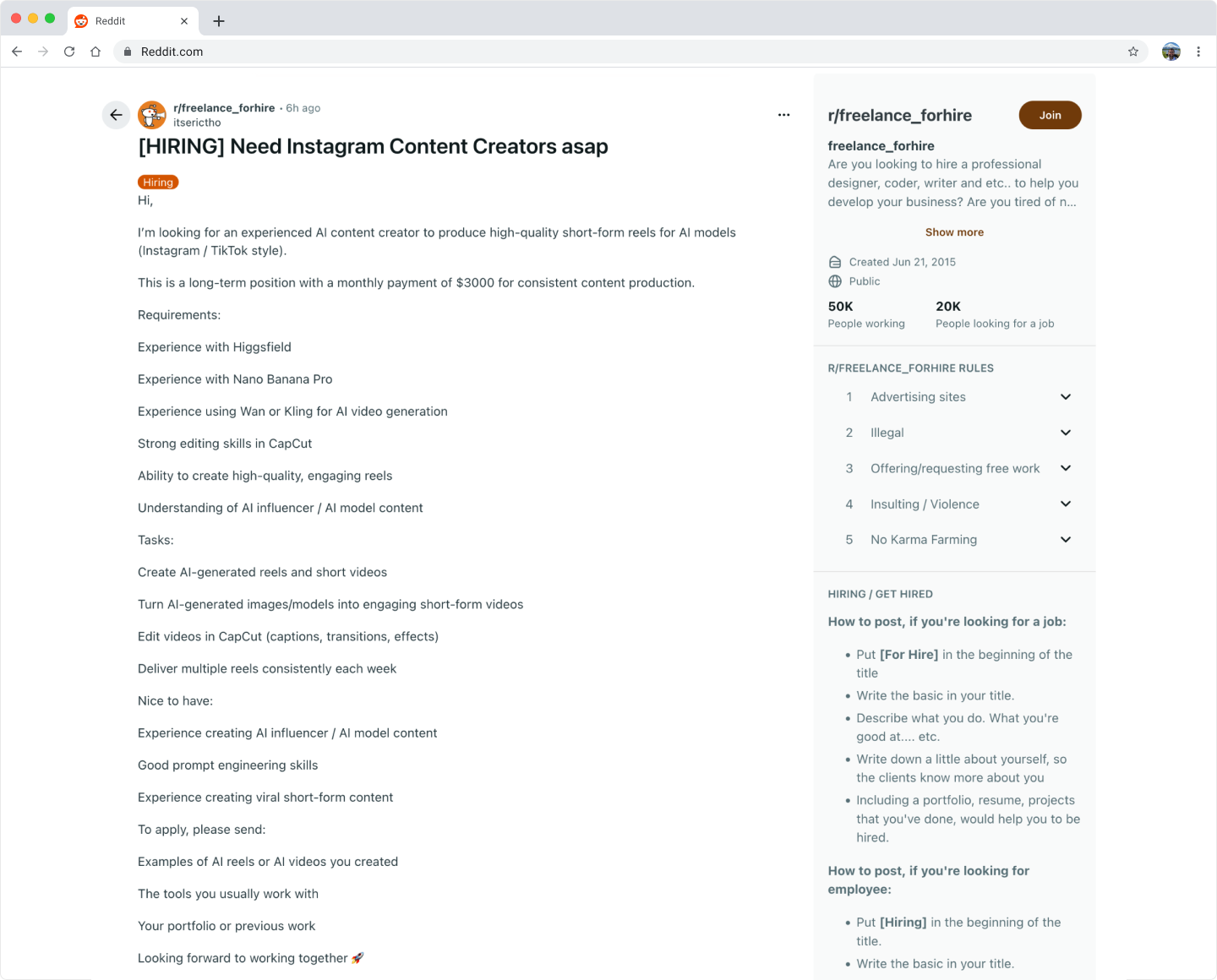 Example job match card showing AI match score, summary, and skill tags